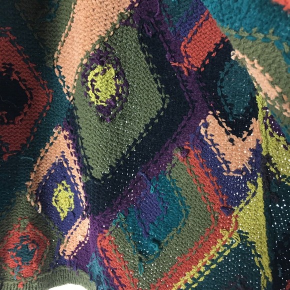 VTG Design Merchants 90s Hand Knit Button Cardigan Diamond M Yellow Green Purple - Picture 8 of 8